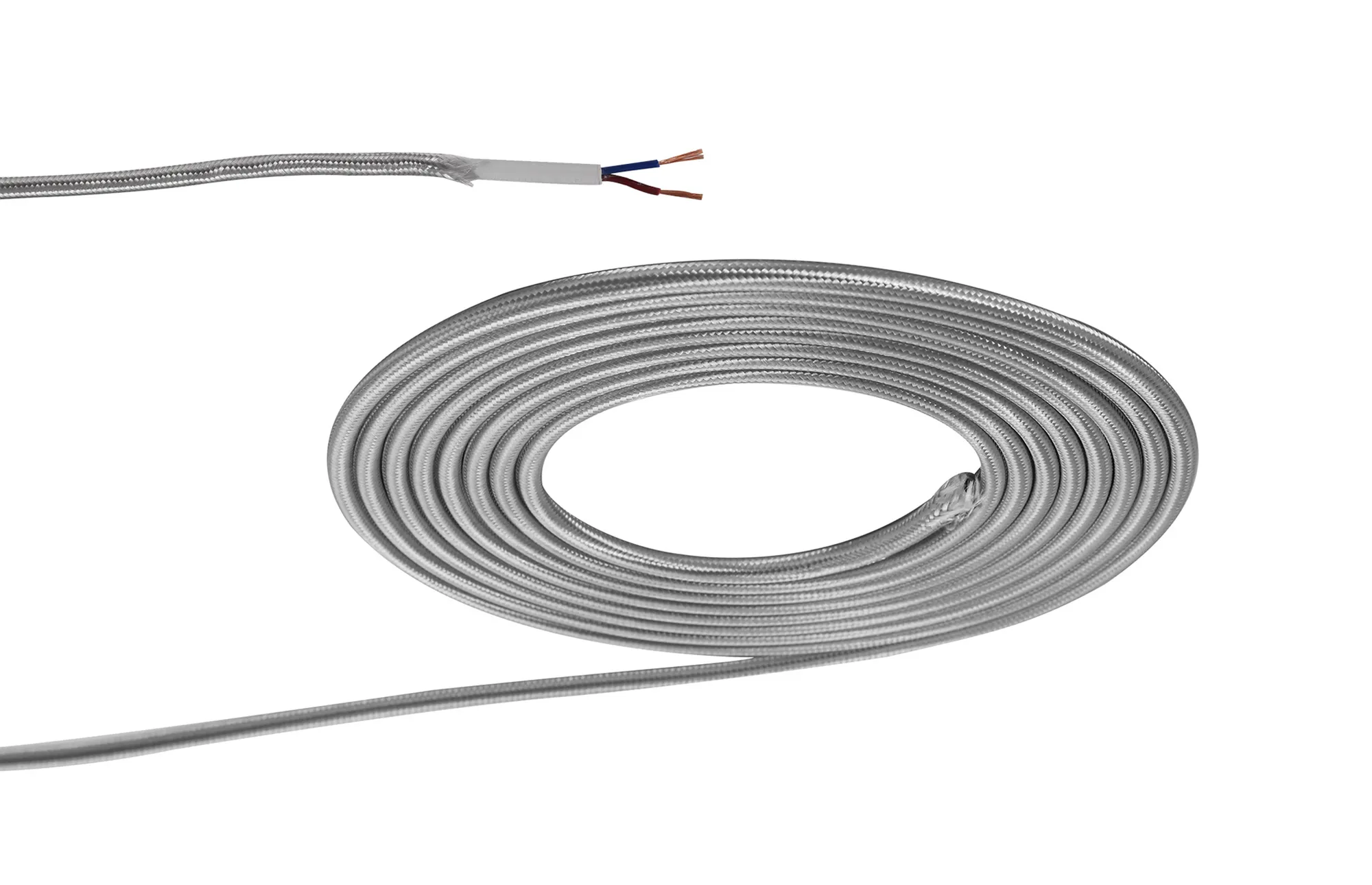 D0520  Cavo 1m Silver Braided 2 Core 0.75mm Cable